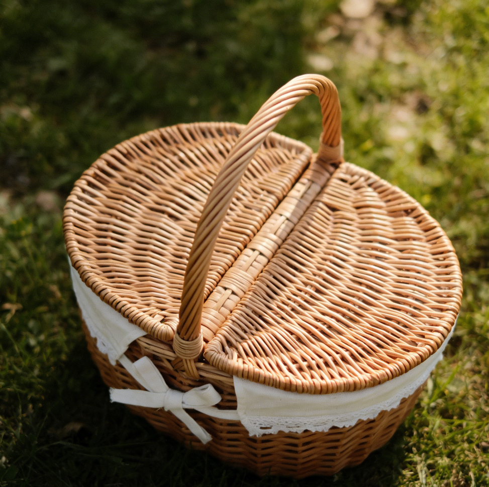 Woven Wicker Picnic Basket with Lid and Washable Lining - Image 2