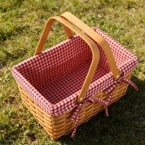 Natural Woven Woodchip Picnic Basket with Double Folding Handles