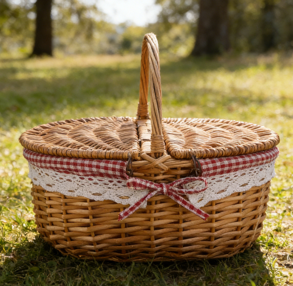 Woven Wicker Picnic Basket Set with Plates and Blanket - Image 2