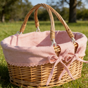 Willow Wicker Picnic Basket with Double Handles and Removable Liner